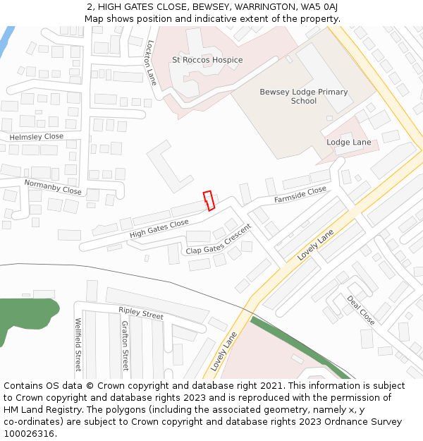 2, HIGH GATES CLOSE, BEWSEY, WARRINGTON, WA5 0AJ: Location map and indicative extent of plot