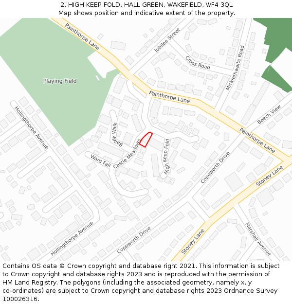 2, HIGH KEEP FOLD, HALL GREEN, WAKEFIELD, WF4 3QL: Location map and indicative extent of plot