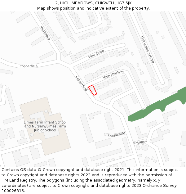 2, HIGH MEADOWS, CHIGWELL, IG7 5JX: Location map and indicative extent of plot