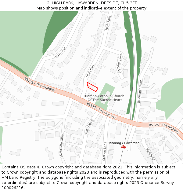 2, HIGH PARK, HAWARDEN, DEESIDE, CH5 3EF: Location map and indicative extent of plot