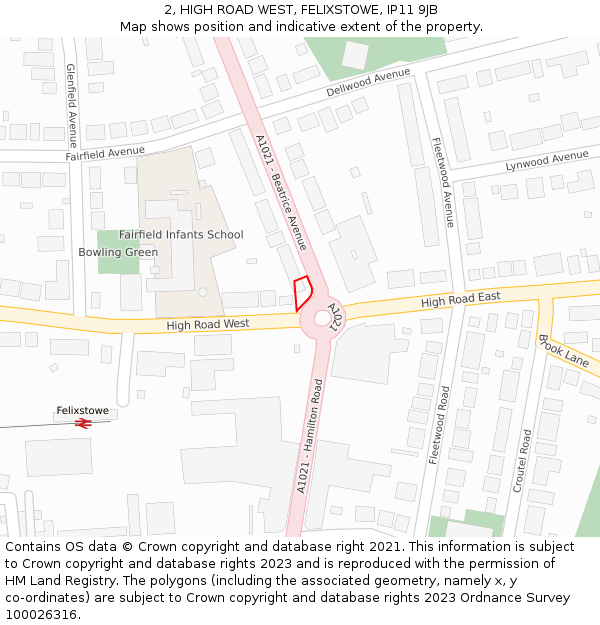 2, HIGH ROAD WEST, FELIXSTOWE, IP11 9JB: Location map and indicative extent of plot