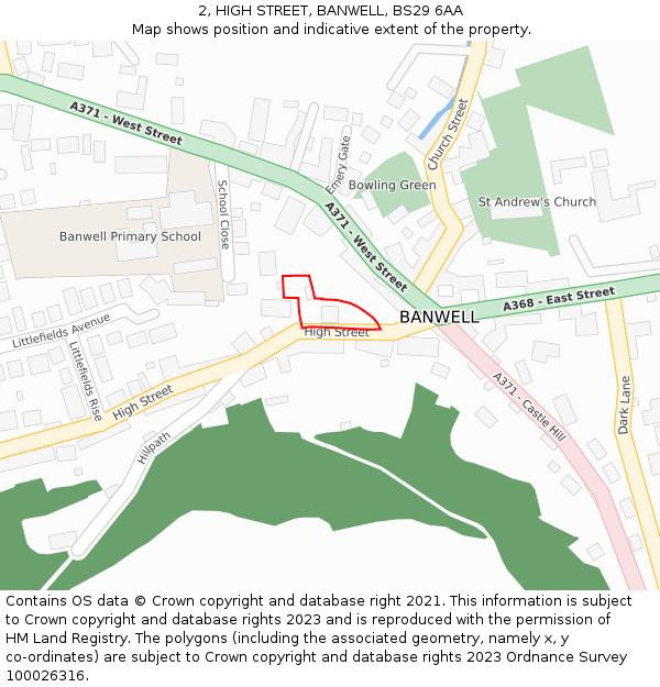 2, HIGH STREET, BANWELL, BS29 6AA: Location map and indicative extent of plot