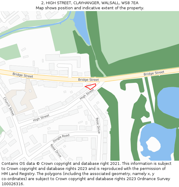 2, HIGH STREET, CLAYHANGER, WALSALL, WS8 7EA: Location map and indicative extent of plot