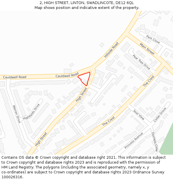 2, HIGH STREET, LINTON, SWADLINCOTE, DE12 6QL: Location map and indicative extent of plot