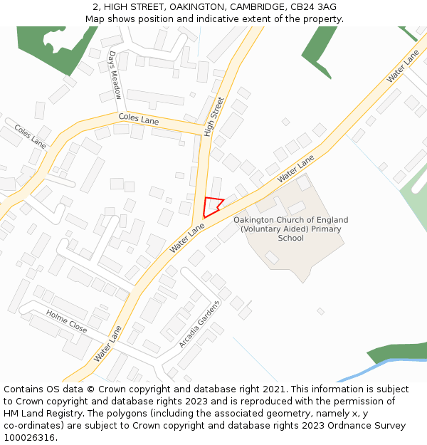 2, HIGH STREET, OAKINGTON, CAMBRIDGE, CB24 3AG: Location map and indicative extent of plot