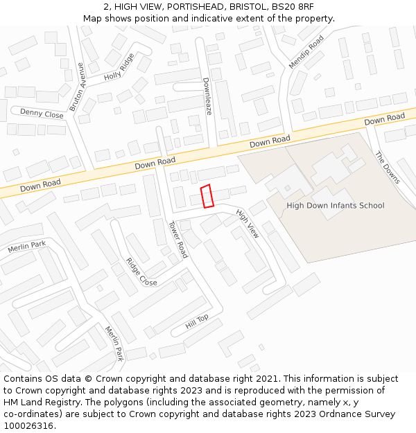 2, HIGH VIEW, PORTISHEAD, BRISTOL, BS20 8RF: Location map and indicative extent of plot