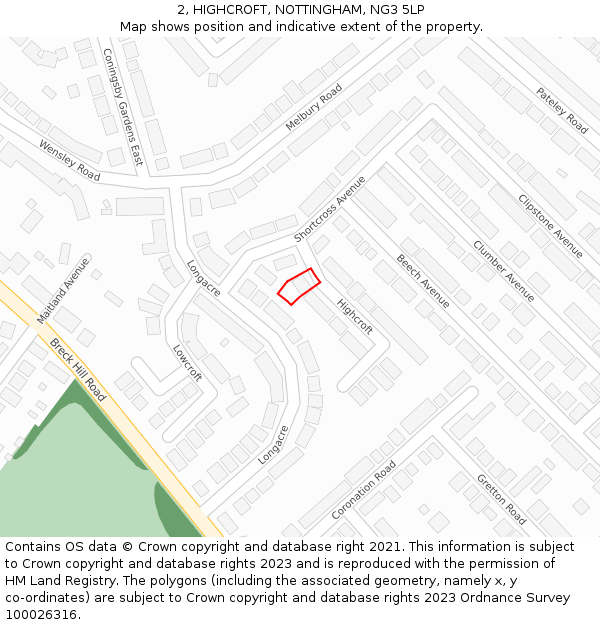 2, HIGHCROFT, NOTTINGHAM, NG3 5LP: Location map and indicative extent of plot