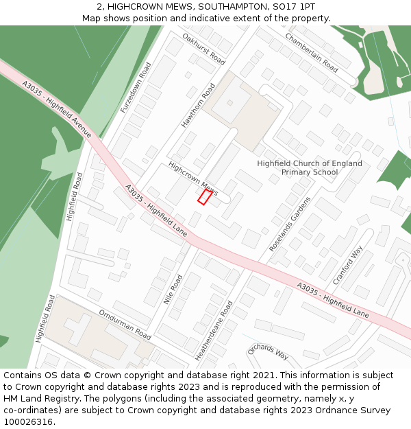 2, HIGHCROWN MEWS, SOUTHAMPTON, SO17 1PT: Location map and indicative extent of plot