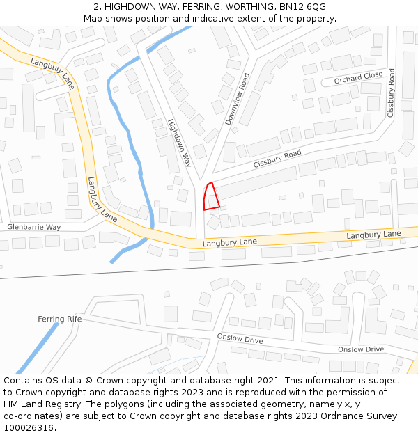 2, HIGHDOWN WAY, FERRING, WORTHING, BN12 6QG: Location map and indicative extent of plot