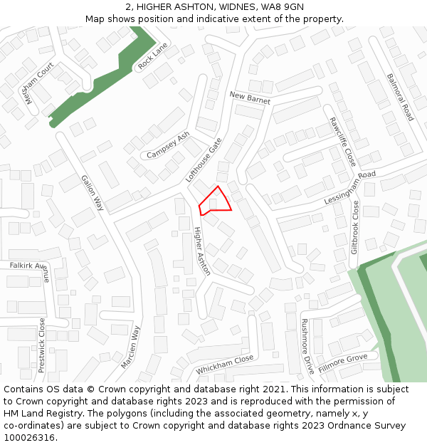 2, HIGHER ASHTON, WIDNES, WA8 9GN: Location map and indicative extent of plot