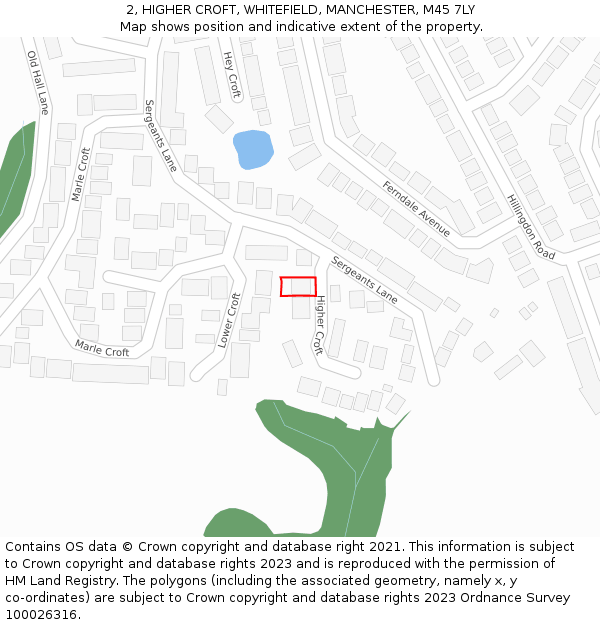 2, HIGHER CROFT, WHITEFIELD, MANCHESTER, M45 7LY: Location map and indicative extent of plot