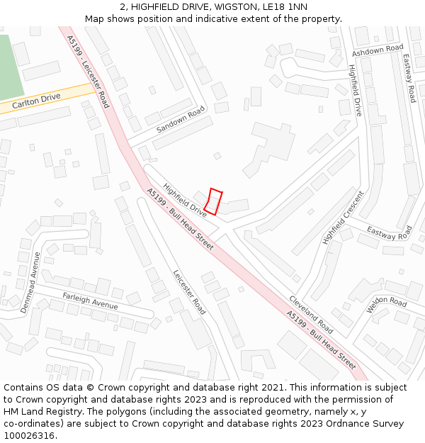 2, HIGHFIELD DRIVE, WIGSTON, LE18 1NN: Location map and indicative extent of plot