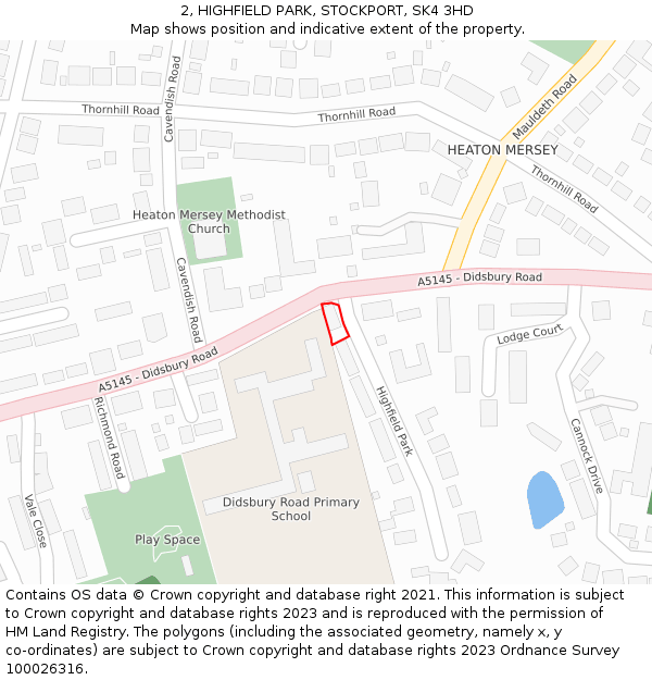 2, HIGHFIELD PARK, STOCKPORT, SK4 3HD: Location map and indicative extent of plot