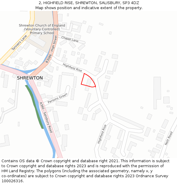 2, HIGHFIELD RISE, SHREWTON, SALISBURY, SP3 4DZ: Location map and indicative extent of plot