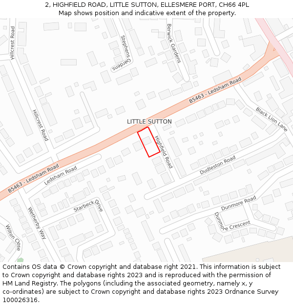 2, HIGHFIELD ROAD, LITTLE SUTTON, ELLESMERE PORT, CH66 4PL: Location map and indicative extent of plot