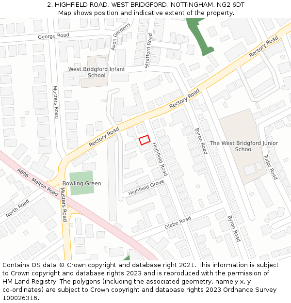 2, HIGHFIELD ROAD, WEST BRIDGFORD, NOTTINGHAM, NG2 6DT: Location map and indicative extent of plot