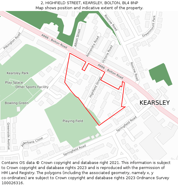 2, HIGHFIELD STREET, KEARSLEY, BOLTON, BL4 8NP: Location map and indicative extent of plot
