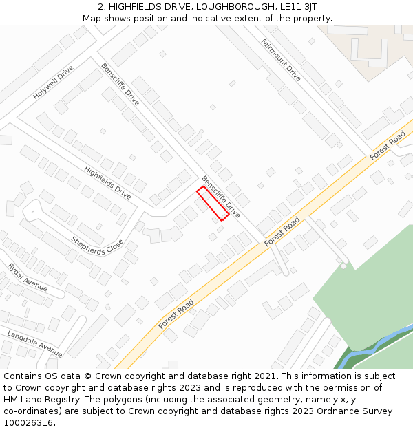 2, HIGHFIELDS DRIVE, LOUGHBOROUGH, LE11 3JT: Location map and indicative extent of plot