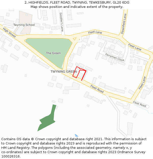 2, HIGHFIELDS, FLEET ROAD, TWYNING, TEWKESBURY, GL20 6DG: Location map and indicative extent of plot