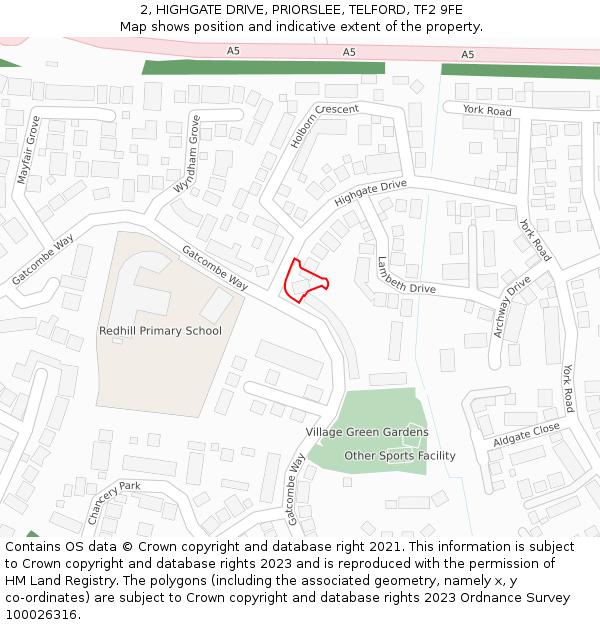2, HIGHGATE DRIVE, PRIORSLEE, TELFORD, TF2 9FE: Location map and indicative extent of plot
