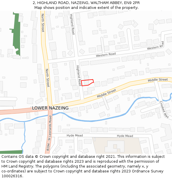 2, HIGHLAND ROAD, NAZEING, WALTHAM ABBEY, EN9 2PR: Location map and indicative extent of plot