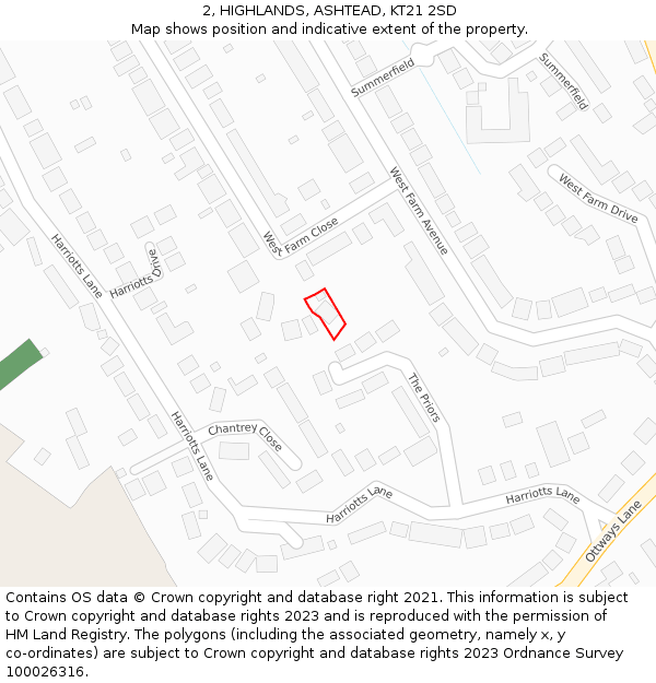 2, HIGHLANDS, ASHTEAD, KT21 2SD: Location map and indicative extent of plot