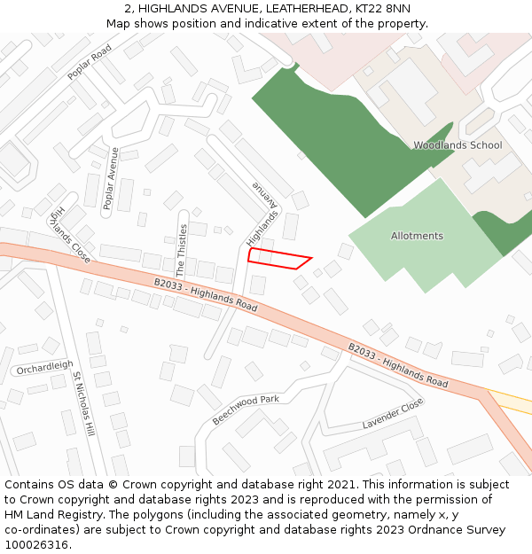 2, HIGHLANDS AVENUE, LEATHERHEAD, KT22 8NN: Location map and indicative extent of plot