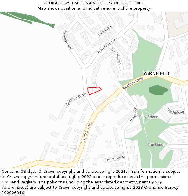 2, HIGHLOWS LANE, YARNFIELD, STONE, ST15 0NP: Location map and indicative extent of plot