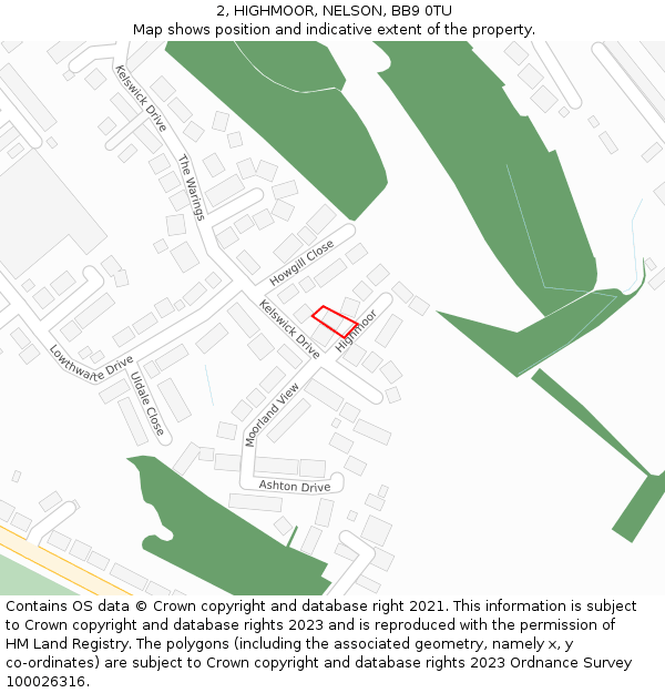 2, HIGHMOOR, NELSON, BB9 0TU: Location map and indicative extent of plot