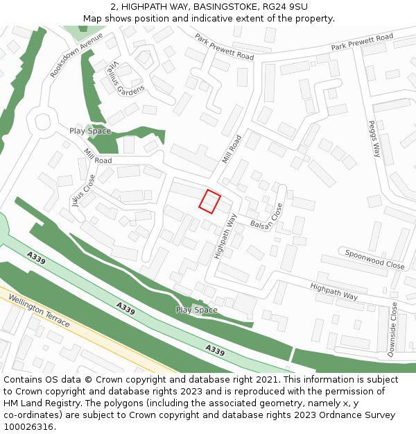 2, HIGHPATH WAY, BASINGSTOKE, RG24 9SU: Location map and indicative extent of plot