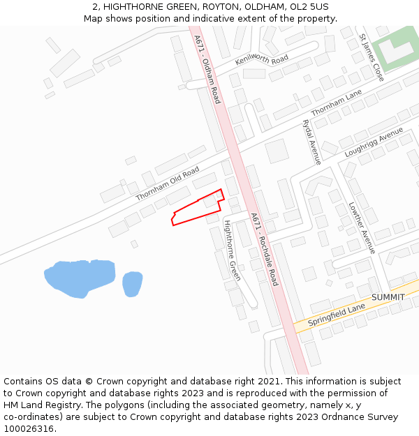 2, HIGHTHORNE GREEN, ROYTON, OLDHAM, OL2 5US: Location map and indicative extent of plot