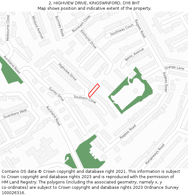 2, HIGHVIEW DRIVE, KINGSWINFORD, DY6 8HT: Location map and indicative extent of plot