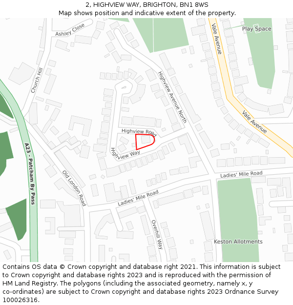 2, HIGHVIEW WAY, BRIGHTON, BN1 8WS: Location map and indicative extent of plot