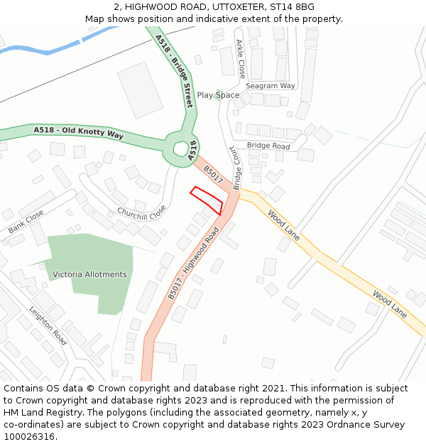 2, HIGHWOOD ROAD, UTTOXETER, ST14 8BG: Location map and indicative extent of plot