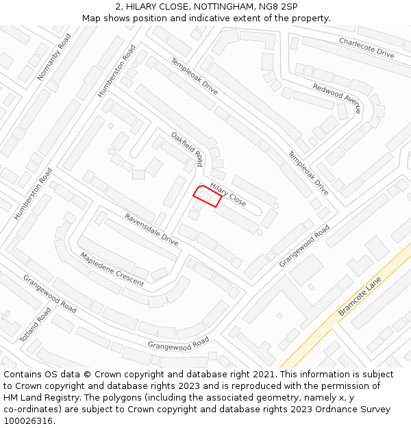 2, HILARY CLOSE, NOTTINGHAM, NG8 2SP: Location map and indicative extent of plot