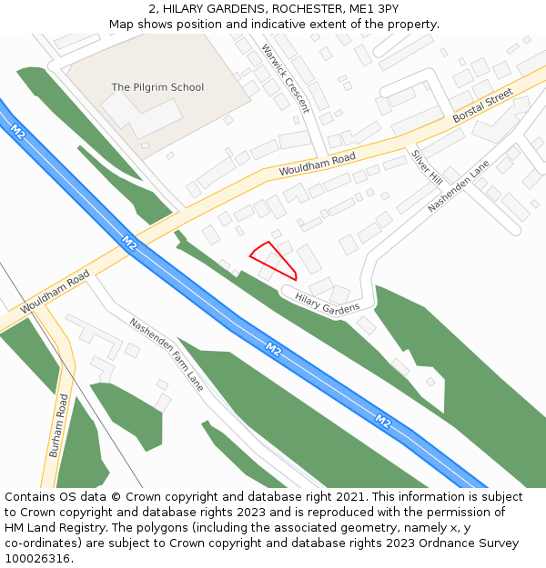 2, HILARY GARDENS, ROCHESTER, ME1 3PY: Location map and indicative extent of plot