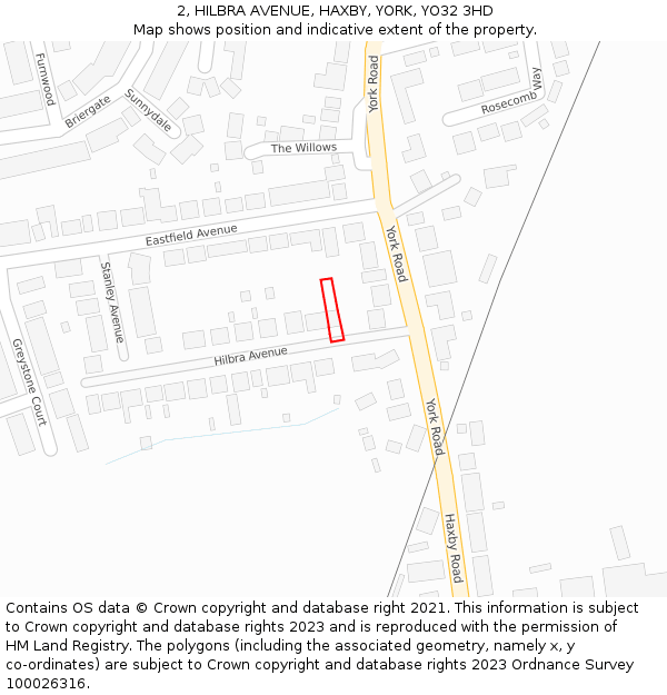 2, HILBRA AVENUE, HAXBY, YORK, YO32 3HD: Location map and indicative extent of plot