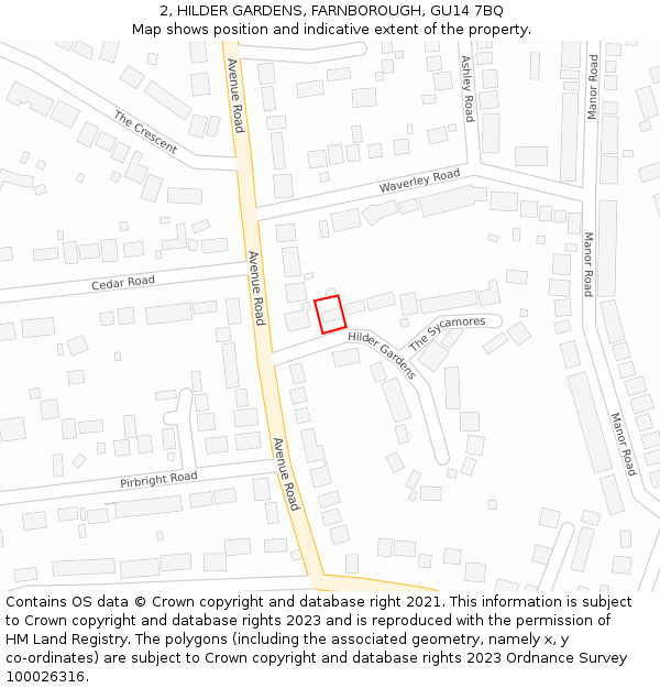 2, HILDER GARDENS, FARNBOROUGH, GU14 7BQ: Location map and indicative extent of plot