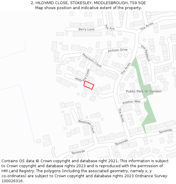 2, HILDYARD CLOSE, STOKESLEY, MIDDLESBROUGH, TS9 5QE: Location map and indicative extent of plot