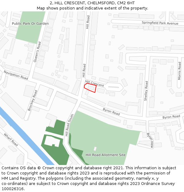 2, HILL CRESCENT, CHELMSFORD, CM2 6HT: Location map and indicative extent of plot