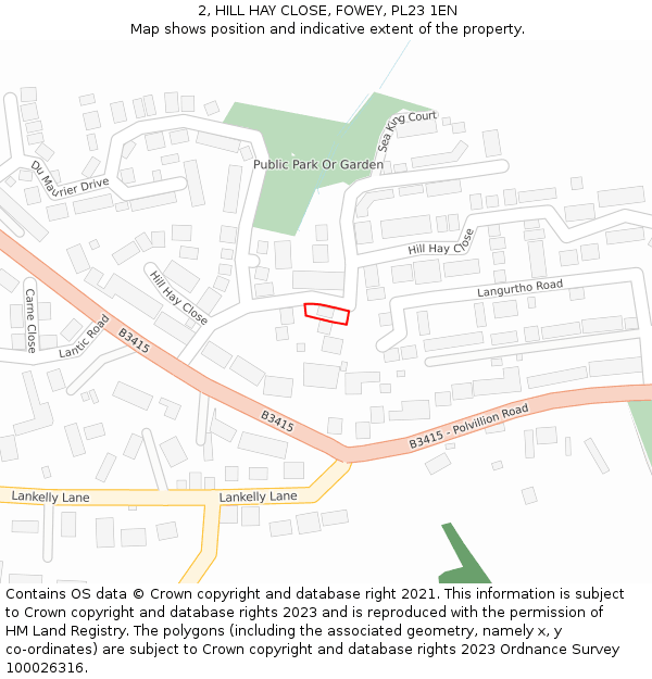 2, HILL HAY CLOSE, FOWEY, PL23 1EN: Location map and indicative extent of plot