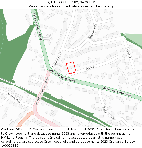 2, HILL PARK, TENBY, SA70 8HX: Location map and indicative extent of plot