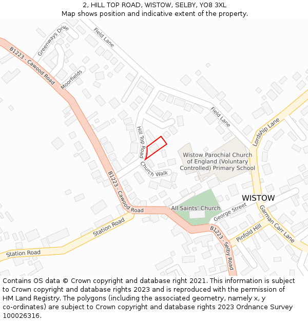 2, HILL TOP ROAD, WISTOW, SELBY, YO8 3XL: Location map and indicative extent of plot