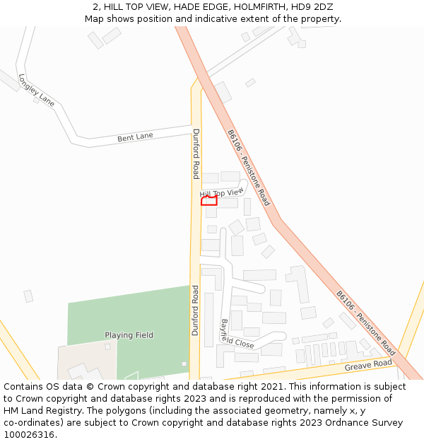 2, HILL TOP VIEW, HADE EDGE, HOLMFIRTH, HD9 2DZ: Location map and indicative extent of plot