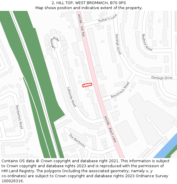 2, HILL TOP, WEST BROMWICH, B70 0PS: Location map and indicative extent of plot