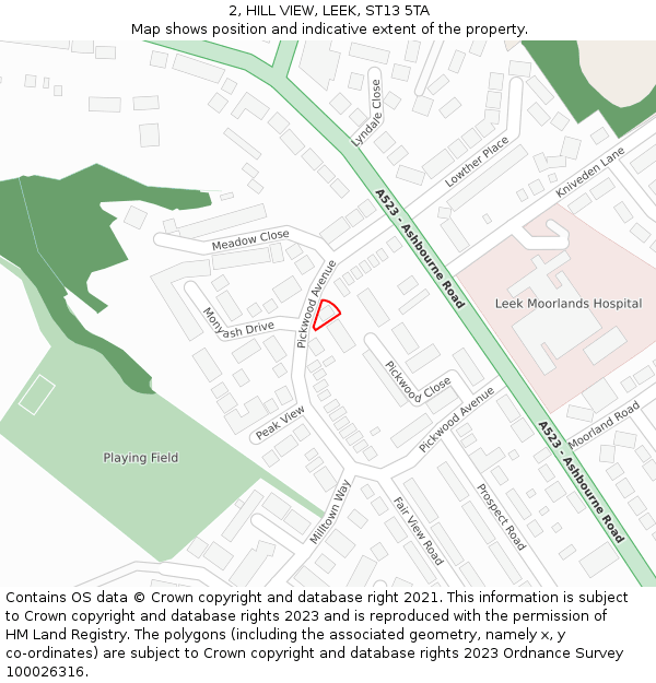 2, HILL VIEW, LEEK, ST13 5TA: Location map and indicative extent of plot