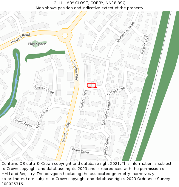 2, HILLARY CLOSE, CORBY, NN18 8SQ: Location map and indicative extent of plot