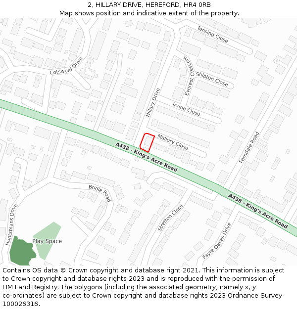 2, HILLARY DRIVE, HEREFORD, HR4 0RB: Location map and indicative extent of plot