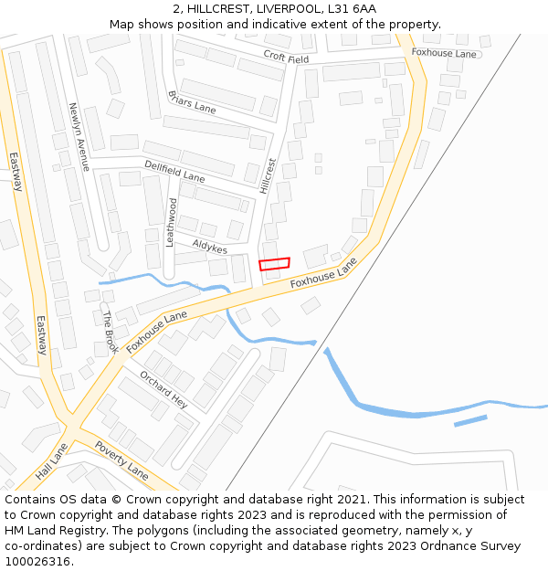 2, HILLCREST, LIVERPOOL, L31 6AA: Location map and indicative extent of plot