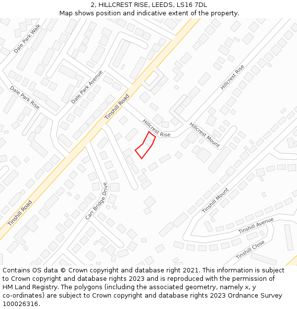 2, HILLCREST RISE, LEEDS, LS16 7DL: Location map and indicative extent of plot